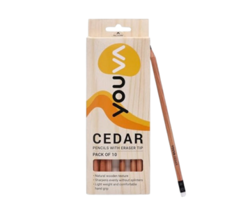 Youva Cedar Pencil With Eraser Tip (Pack Of 10)