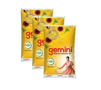 Gemini Refined Sunflower Oil 1ltr Pouch ( Pack Of 3)